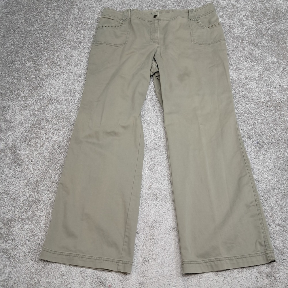 New York & Company Womens Olive Khaki Wide Leg Studded Trousers Size 18